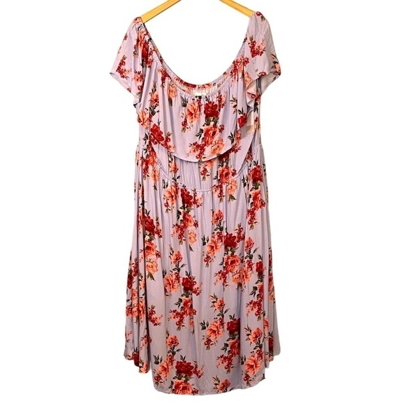 NWT BP Light Blue/Lavender Floral Off The Shoulder Midi Dress Size 4X - Picture 1 of 7